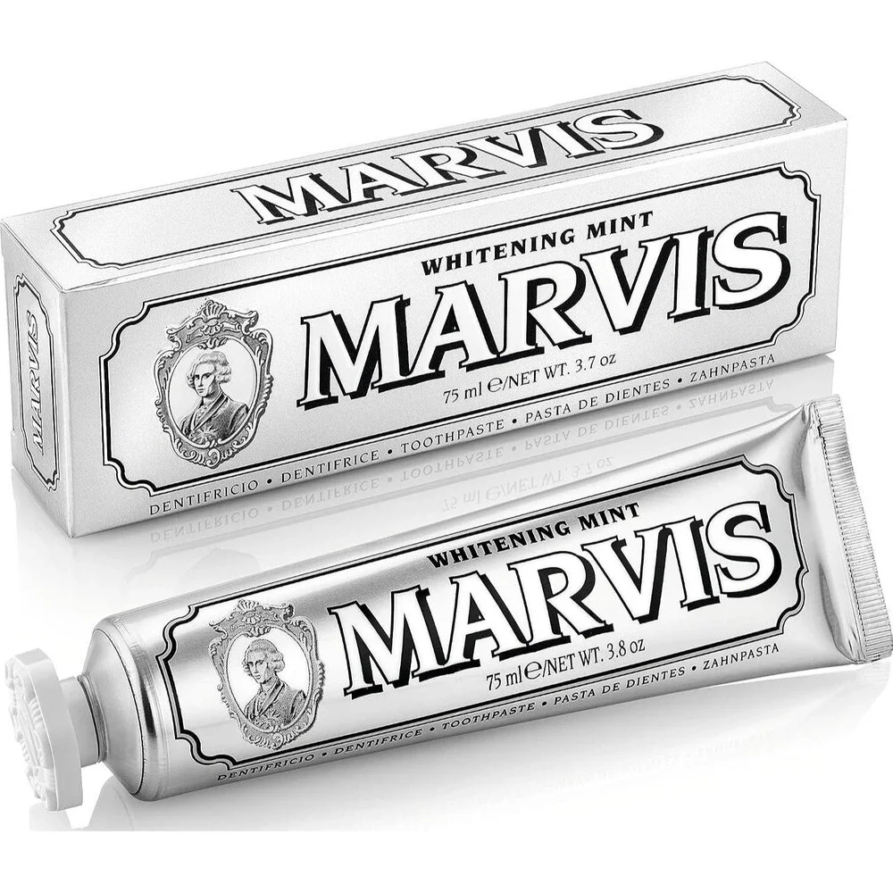 Marvis Whitening Mint Toothpaste Whitens Teeth Removes Plaque White 3.8 oz